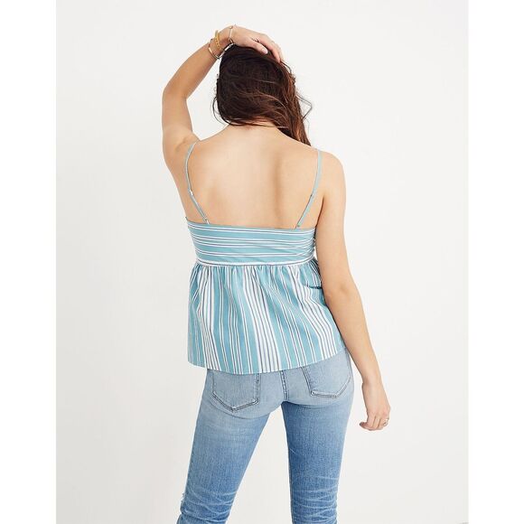 Madewell Blue White Striped Tie-Front Keyhole Cami Tank Top | Size 00 - Picture 3 of 7
